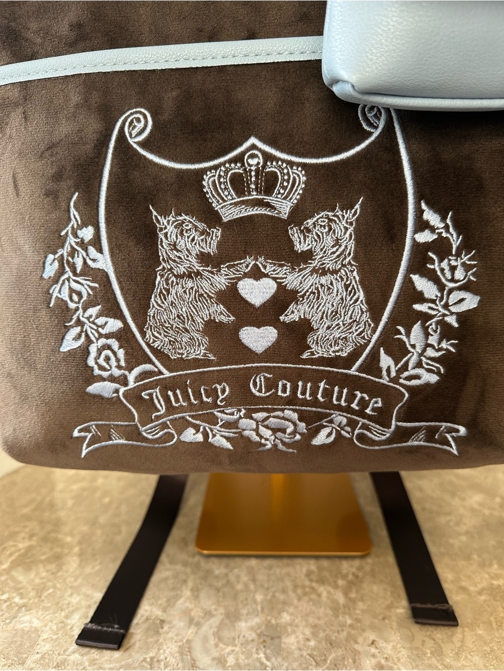 NWT Juicy Couture Bag New Love Chapter Velvet Backpack Brown & Blue Scottie Dog - Picture 2 of 11
